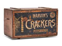 A Slat-Wood 'Marvin's Superior' Hinged-Lid Cracker Box
