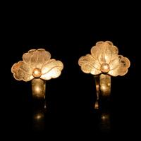 A Pair of Chinese Gold 'Peony' Earrings, Erqian, Qing Dynasty 清 金牡丹紋耳鉗一對