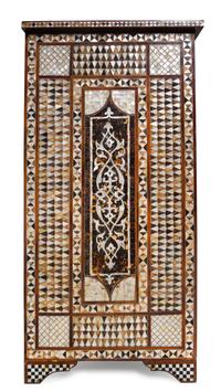 A Middle Eastern Mother-of-Pearl Inlaid Chest of Drawers Height 42 1/8 x width 41 3/8 x depth 20 7/8 inches. — 20TH CENTURY