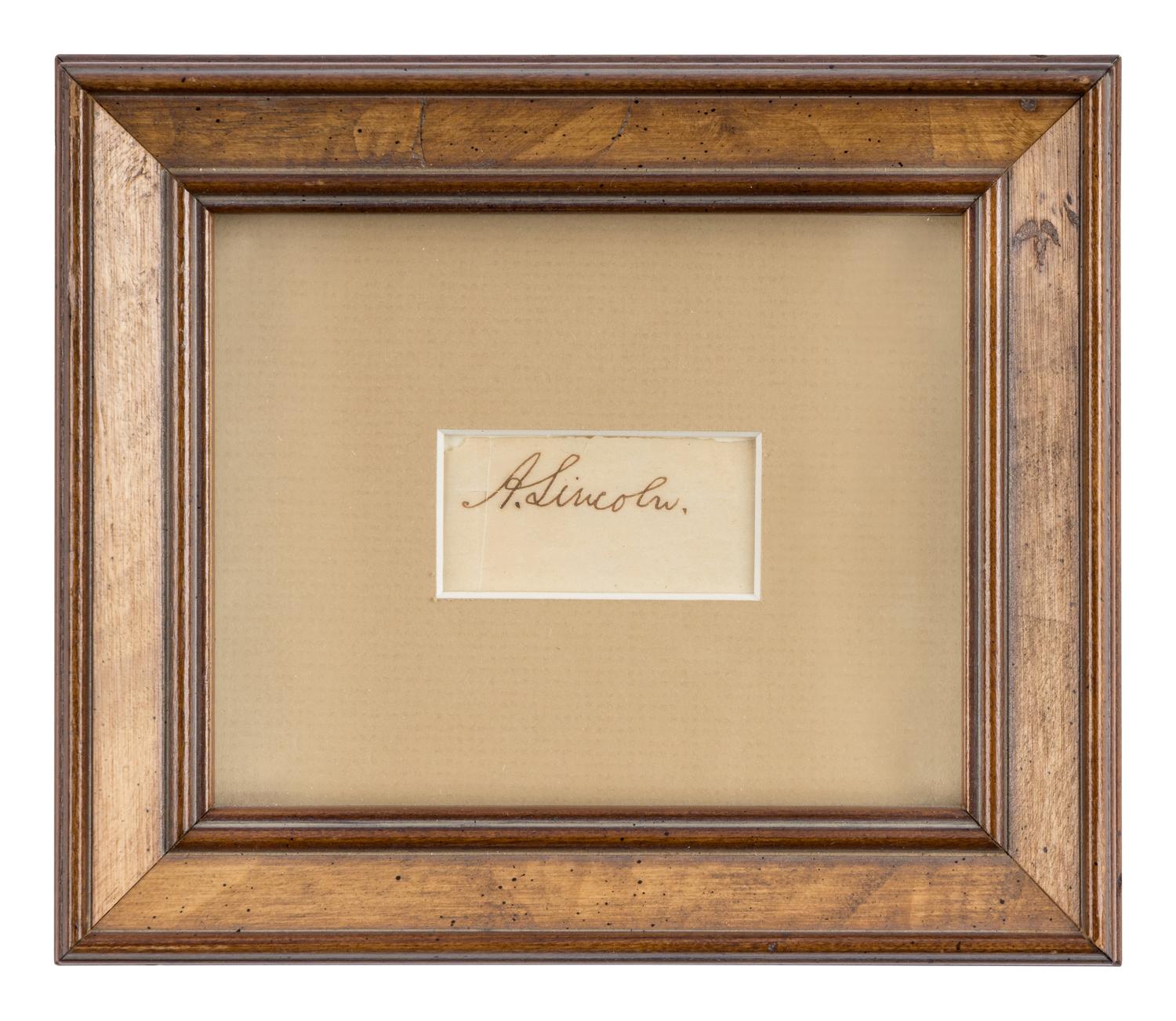 LINCOLN, Abraham (1809-1865). Signature ("A. Lincoln") cut from a document. N.d.