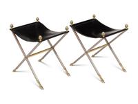 A Pair of Steel and Leather Campaign Stools