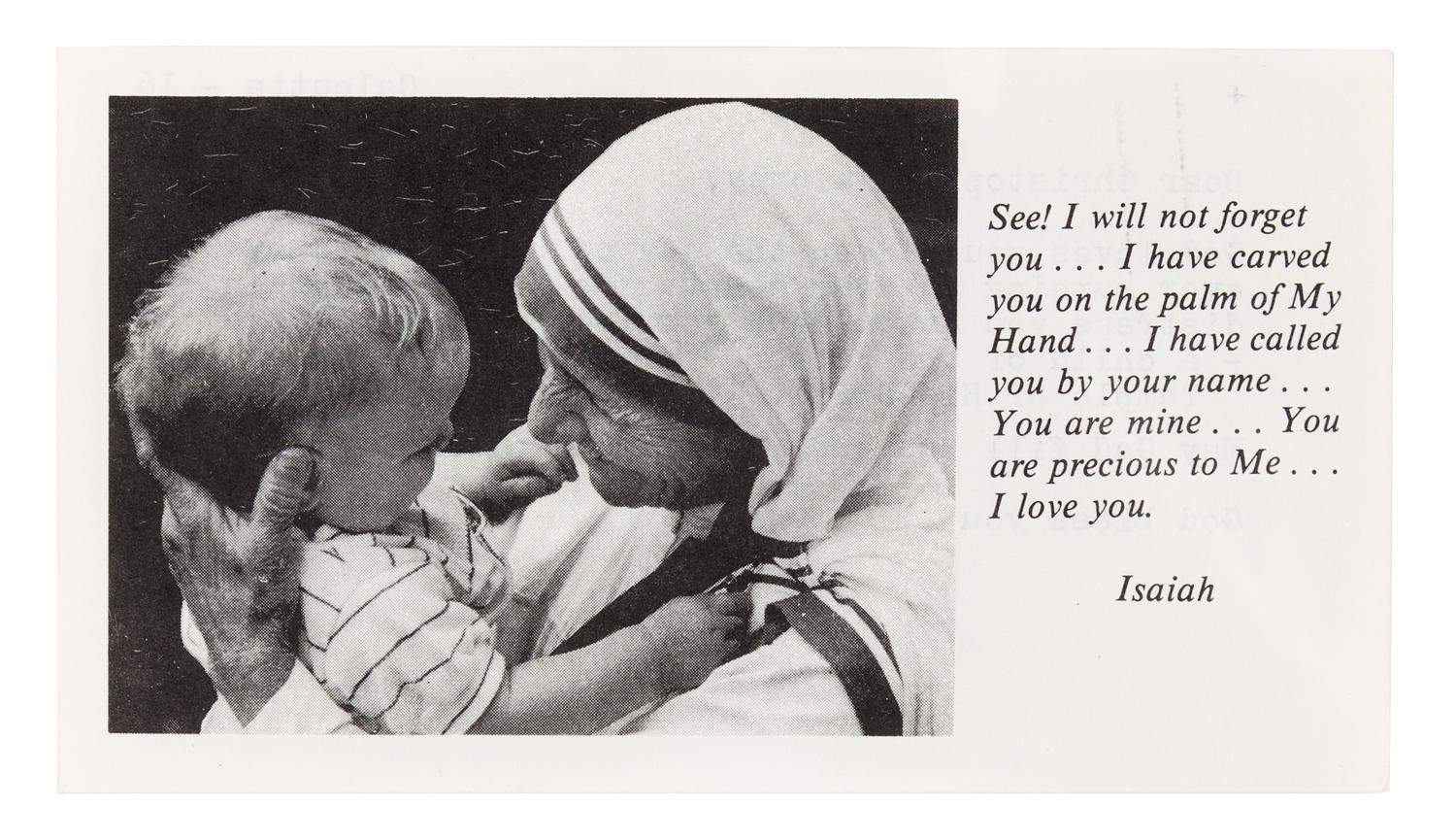 BOJAXHIU, Agnes Gonxha ("Mother Teresa"). Typed letter signed ("lu Teresa me"), to Christopher Maloney. Calcutta, July 8, 1990.