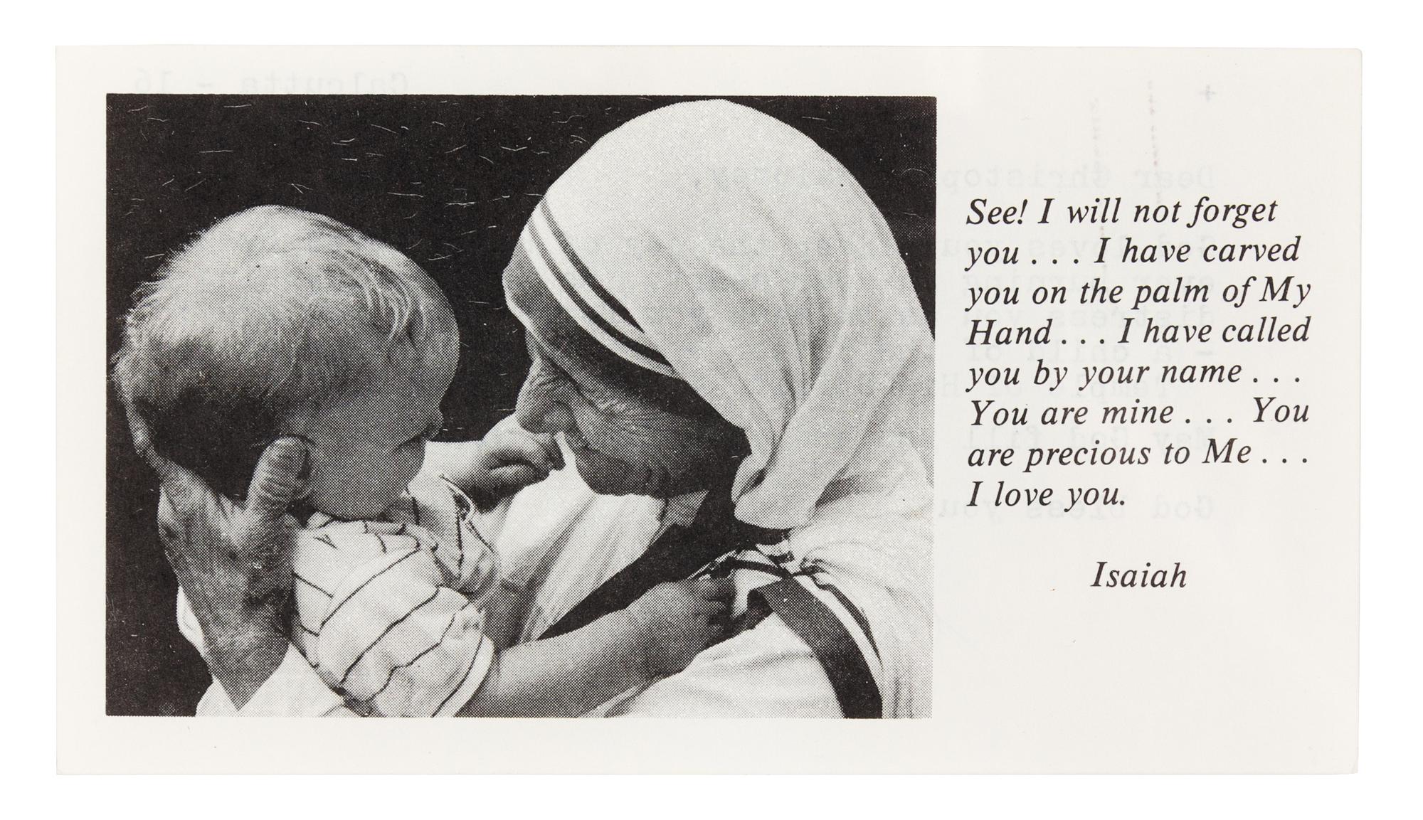 BOJAXHIU, Agnes Gonxha ("Mother Teresa"). Typed letter signed ("lu Teresa me"), to Christopher Maloney. Calcutta, July 8, 1990.