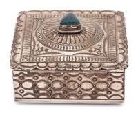 Heavily Stamped Sterling Silver and Turquoise Lidded Box