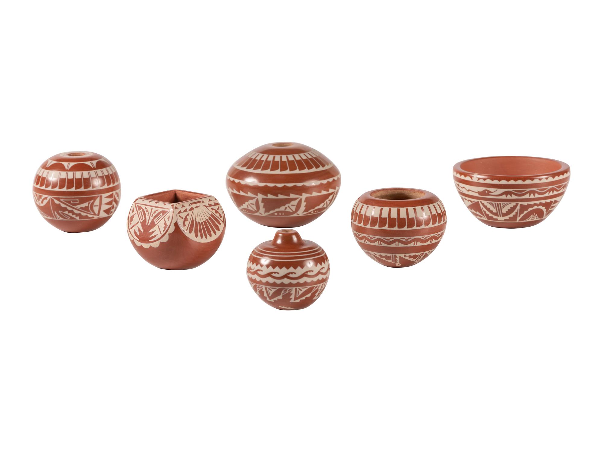 Miniature White-on-Red Pottery Jars