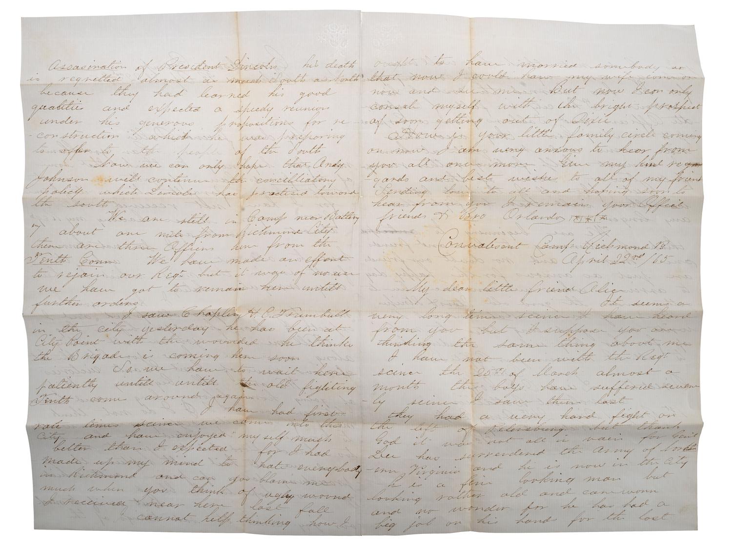 [GOFF, Orlando S. (1843-1916)] -- [CIVIL WAR] -- [EARLY PHOTOGRAPHY]. Civil War letters of Orlando S. Goff, Co. K, Connecticut 10th Infantry, accompanied by post-war letters describing his entry into the trade of photography.