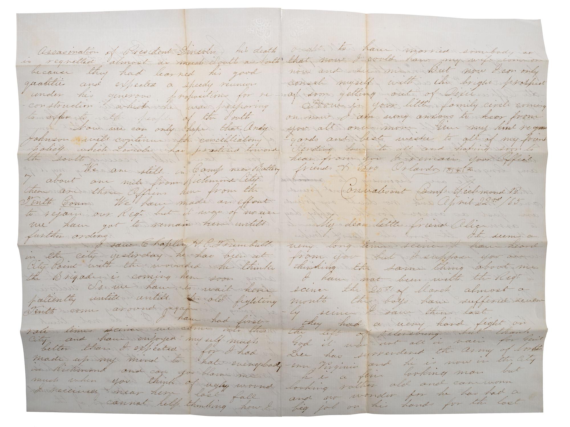 [GOFF, Orlando S. (1843-1916)] -- [CIVIL WAR] -- [EARLY PHOTOGRAPHY]. Civil War letters of Orlando S. Goff, Co. K, Connecticut 10th Infantry, accompanied by post-war letters describing his entry into the trade of photography.