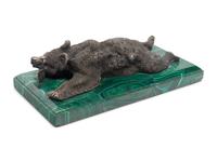 A Russian Silver and Malachite Bear Figure