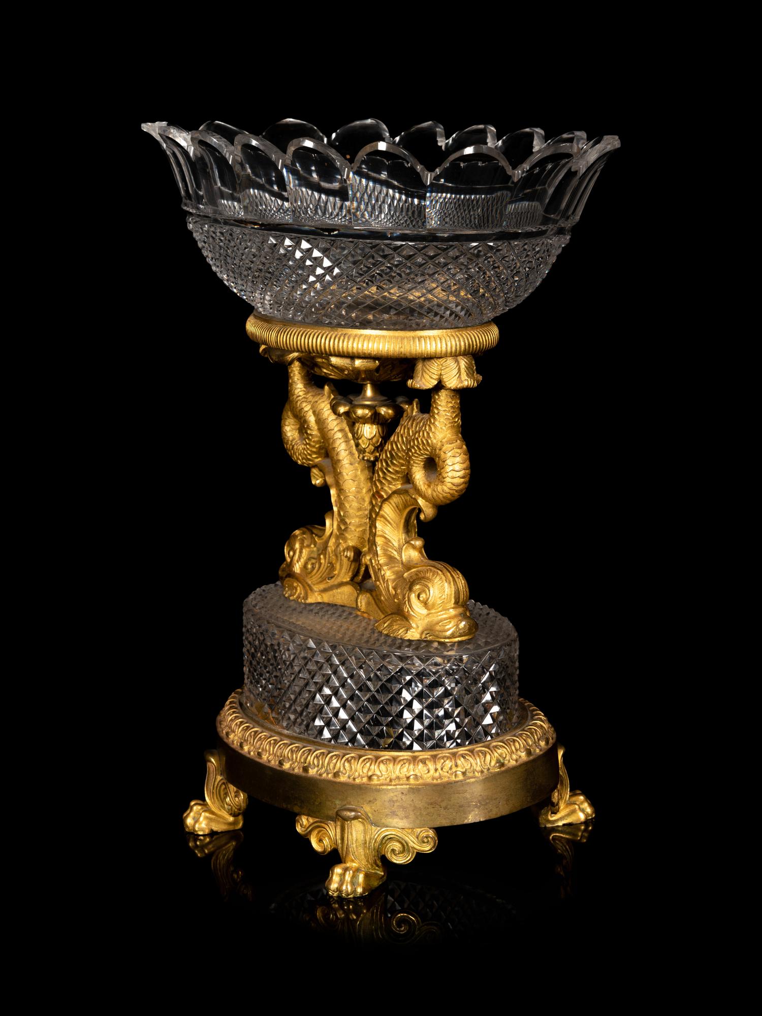 A Louis Philippe Gilt Bronze and Cut Glass Centerpiece Bowl