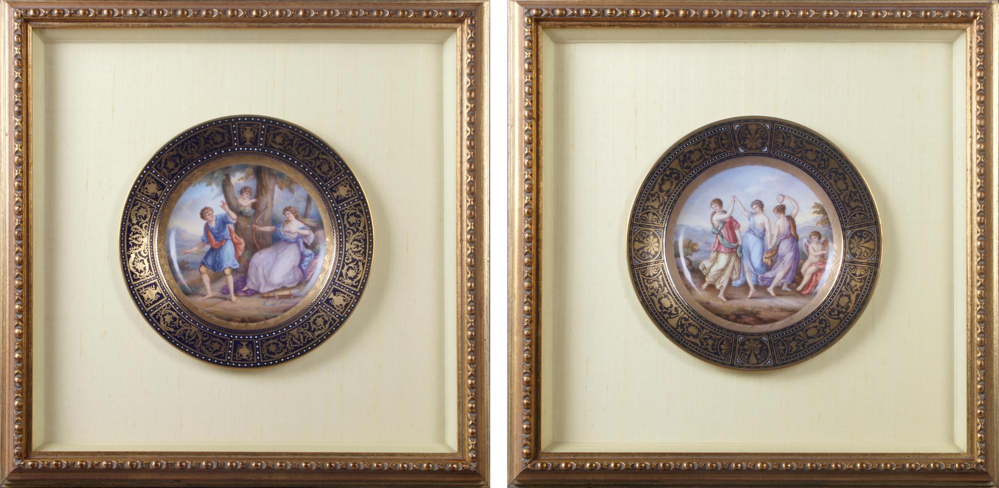 A Group of Two Royal Vienna Porcelain Plates, Diameter 9 1/2 inches.