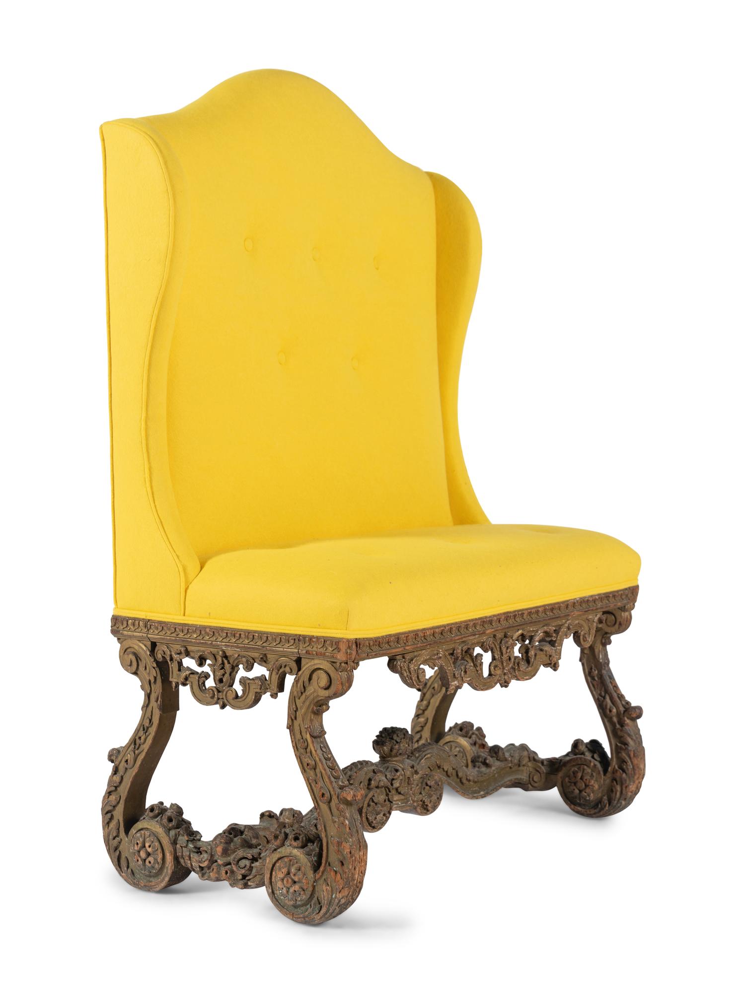 A Régence Carved and Green Painted Beechwood Hall Bench