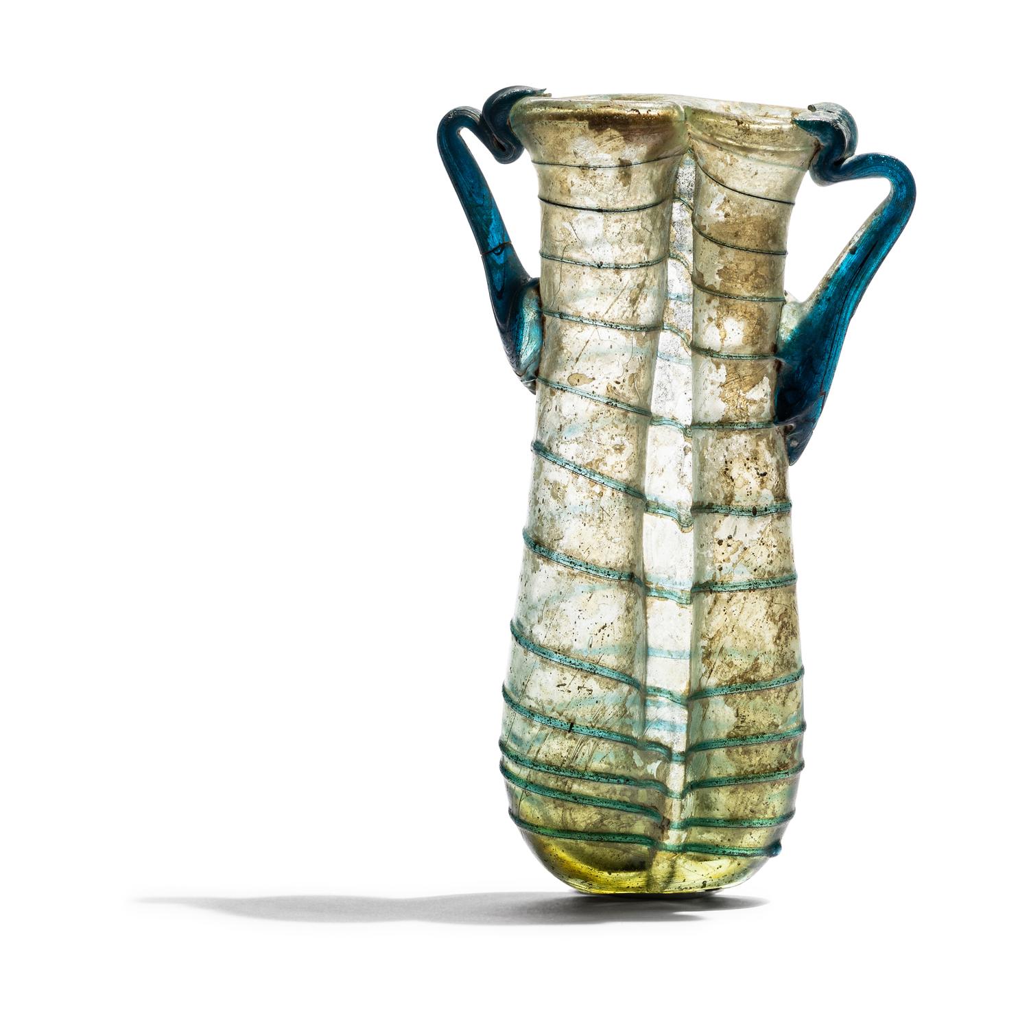A Roman Blue Glass Double Balsamarium