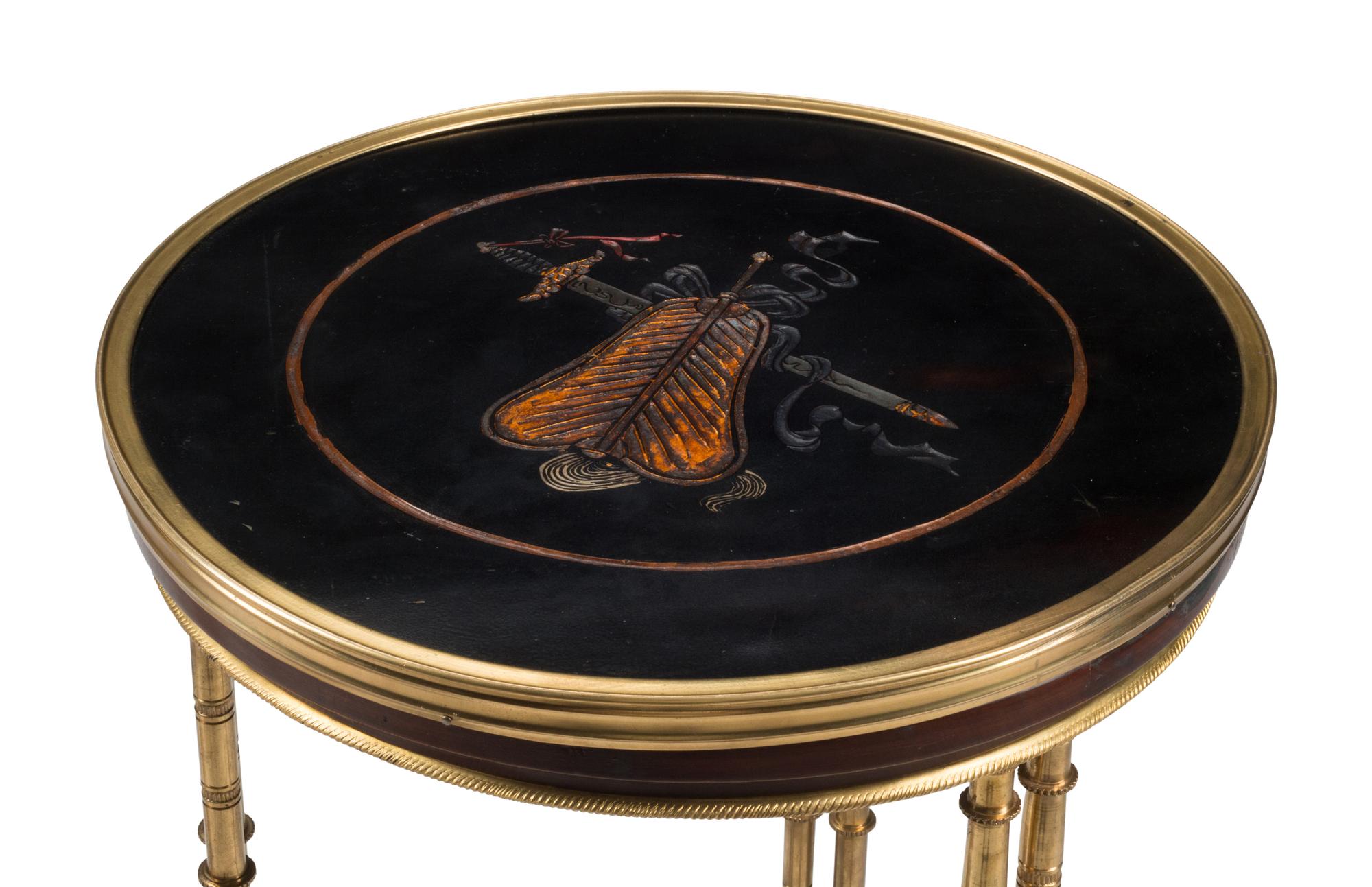 A Pair of French Neoclassical Style Gilt Bronze and Lacquer Tables