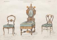 A Set of Eleven Giltwood-Framed French Colored Furniture Engravings