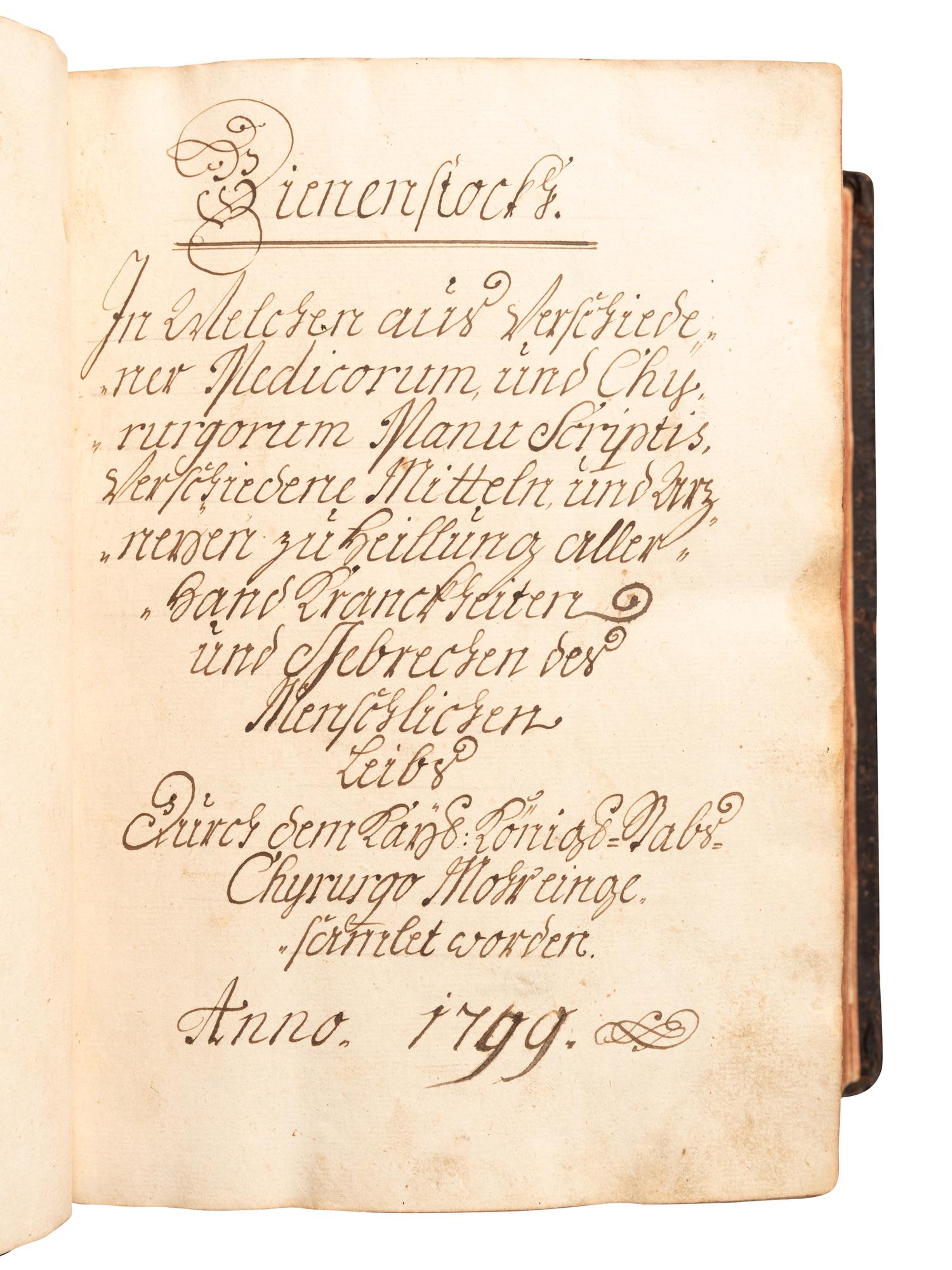 [MANUSCRIPTS - MEDICINE]. MOHR. A large compendium of medical and surgical treatments and cures for “different infirmities of human life,” kept by a practicing physician. [Vienna?, ca 1799-1818].