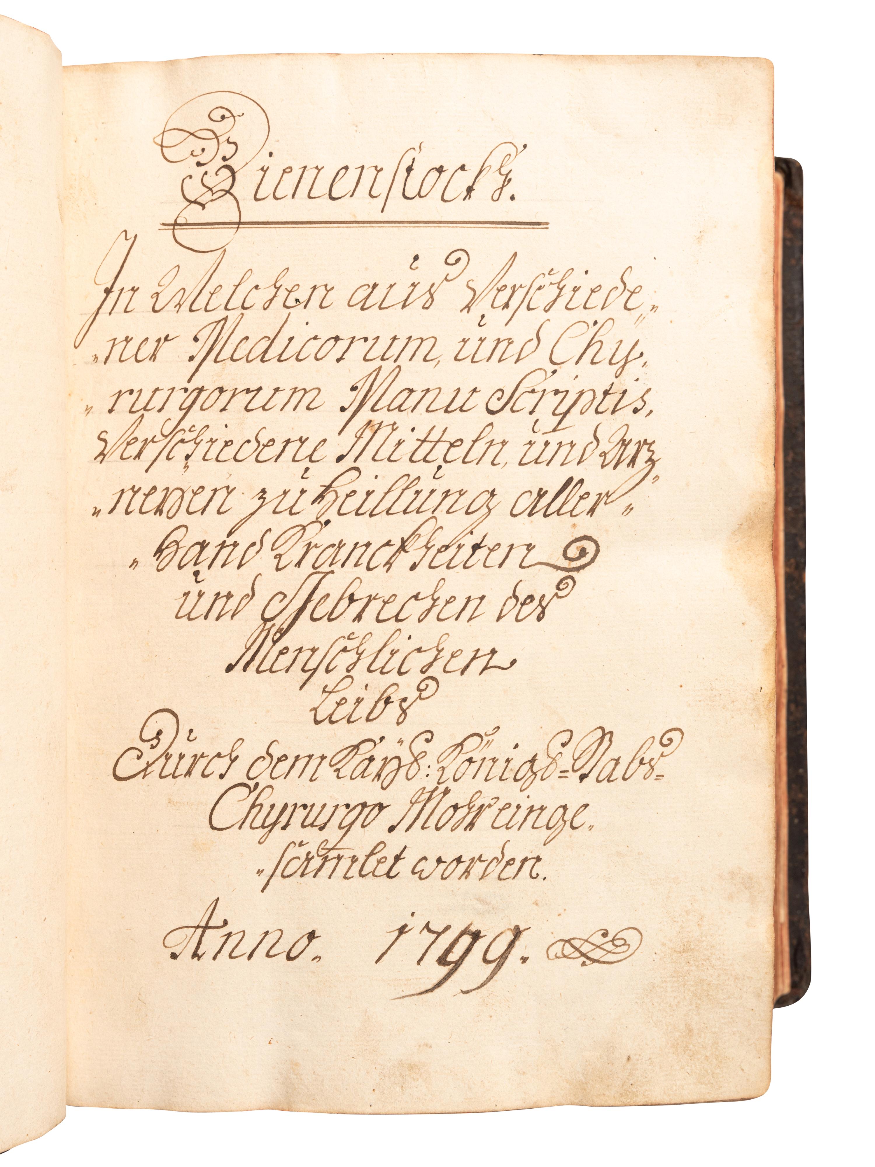 [MANUSCRIPTS - MEDICINE]. MOHR. A large compendium of medical and surgical treatments and cures for “different infirmities of human life,” kept by a practicing physician. [Vienna?, ca 1799-1818].