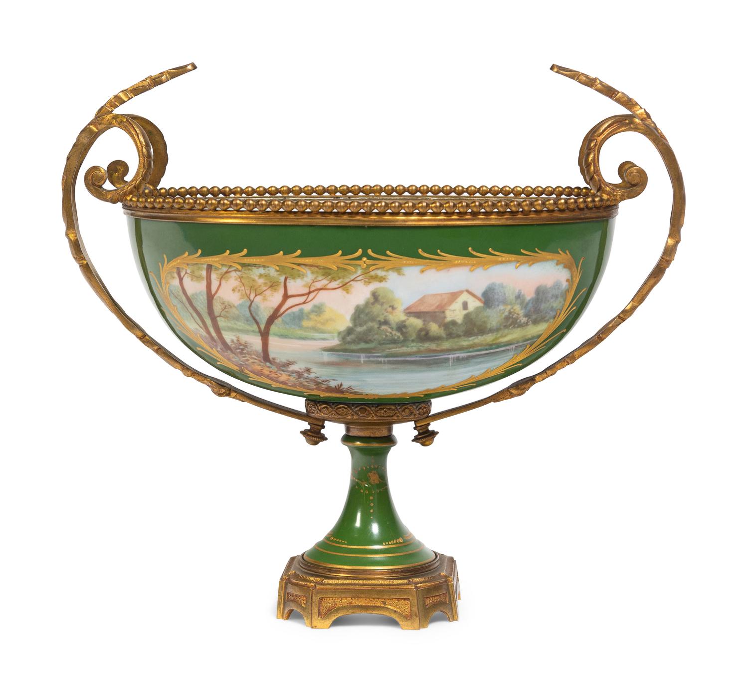 A Sèvres Style Gilt Bronze Mounted Porcelain Centerpiece