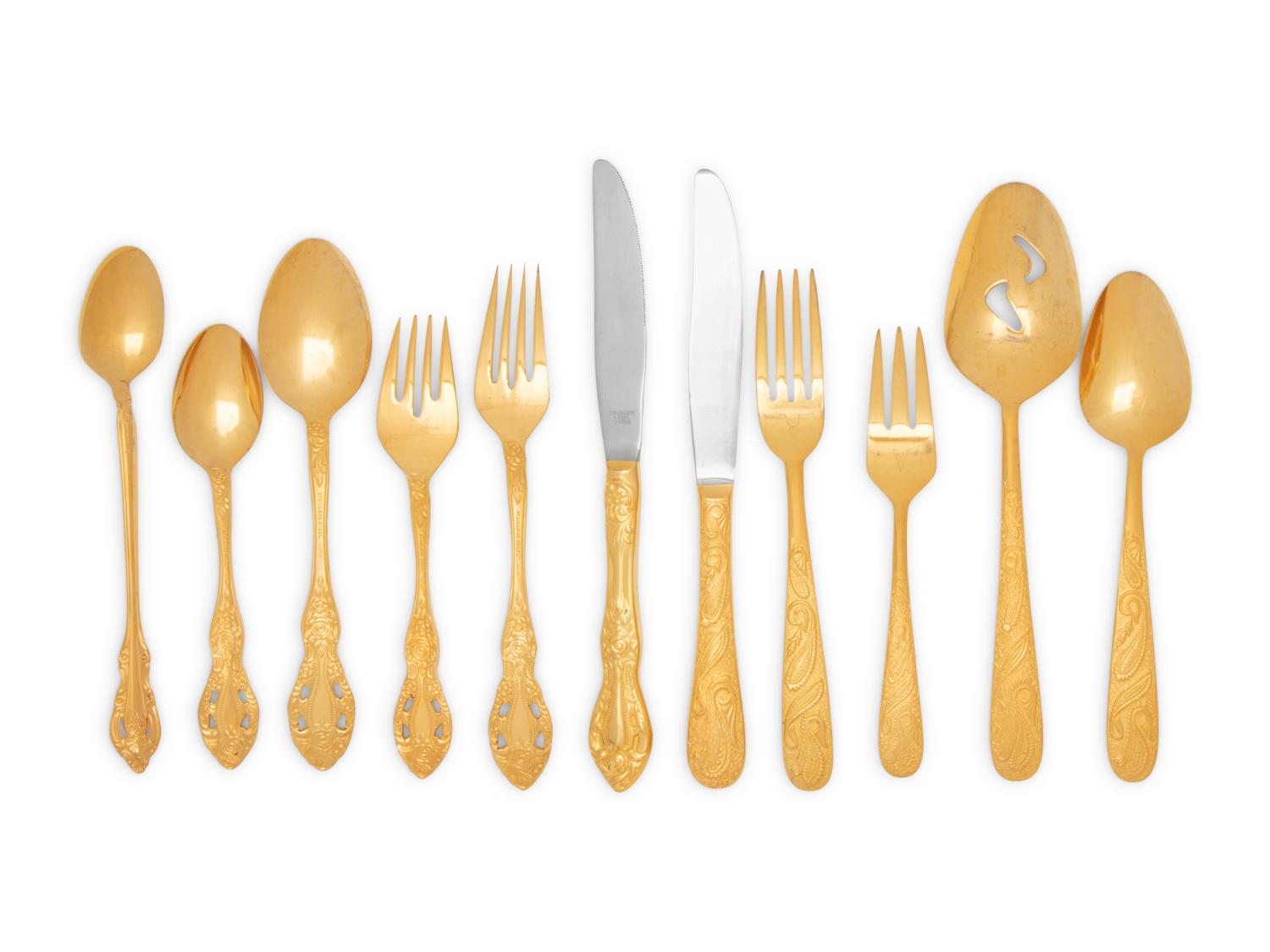 Two Gold Plated Stainless Steel Flatware Services