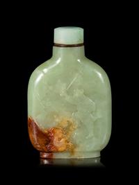 A Carved Celadon Jade Snuff Bottle
