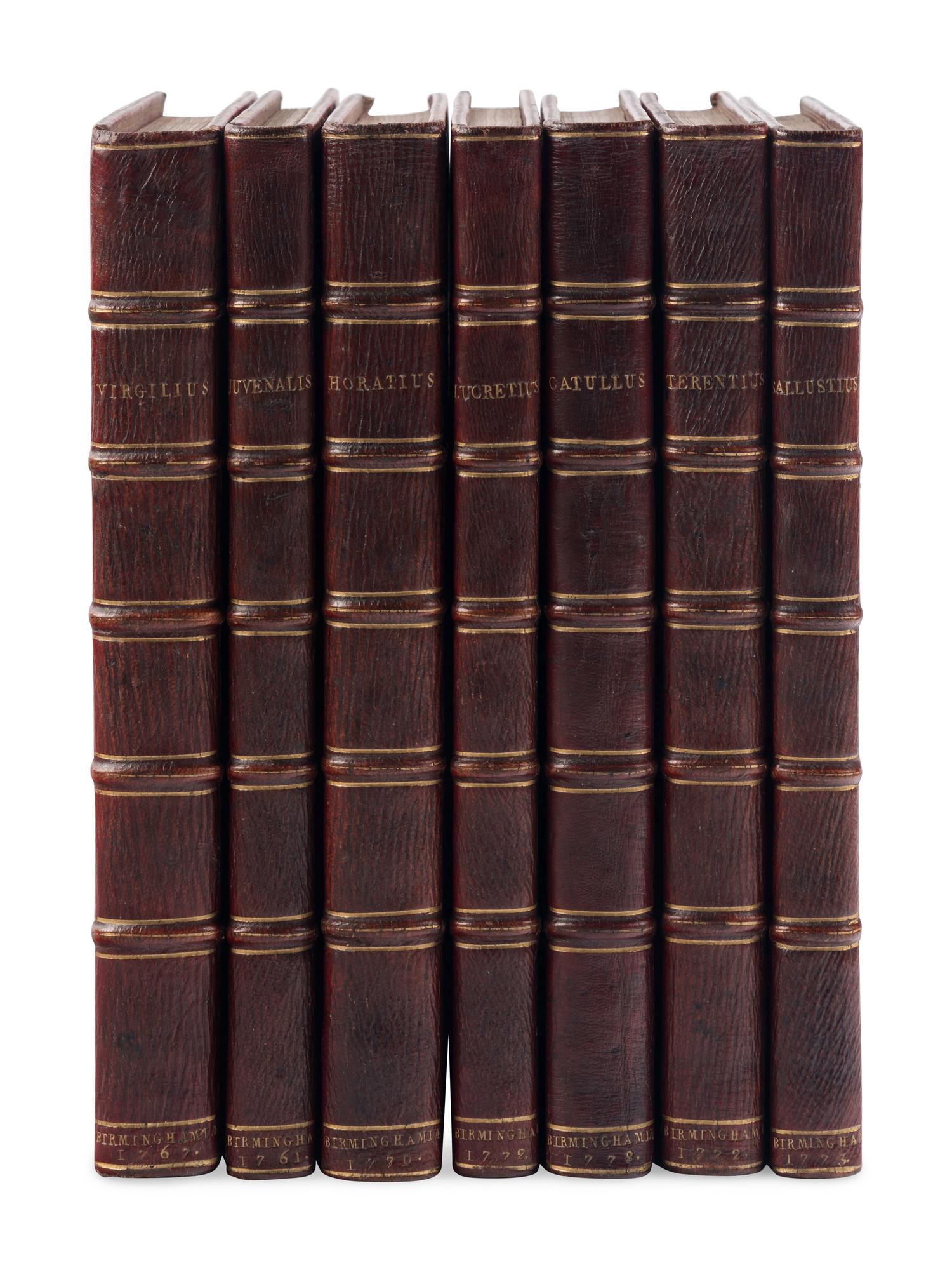 [BASKERVILLE PRESS]. A complete bound set of classical texts uniformly bound in fine 18th-century morocco, all published in Birmingham by Baskerville, comprising:
