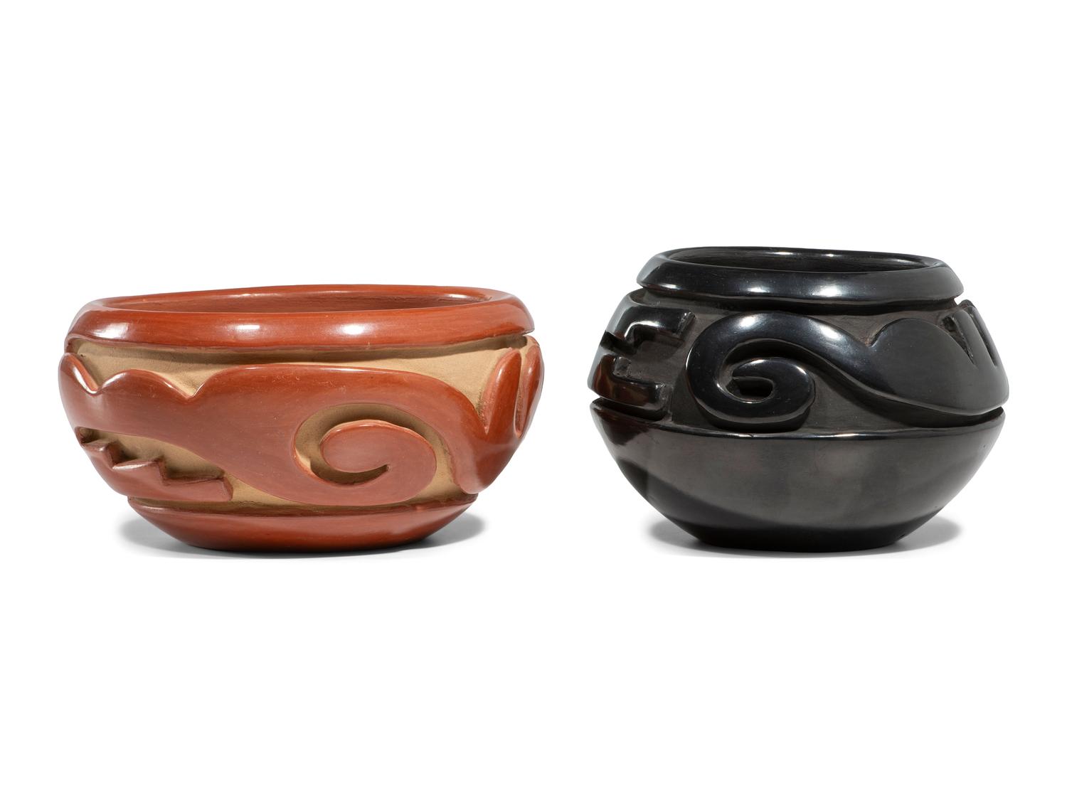 Carved Red and Blackware Pottery