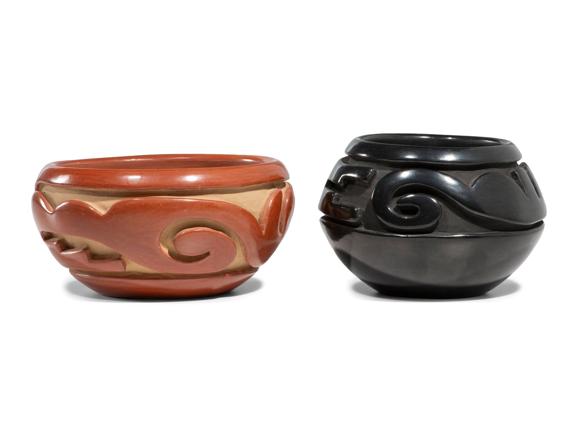 Carved Red and Blackware Pottery