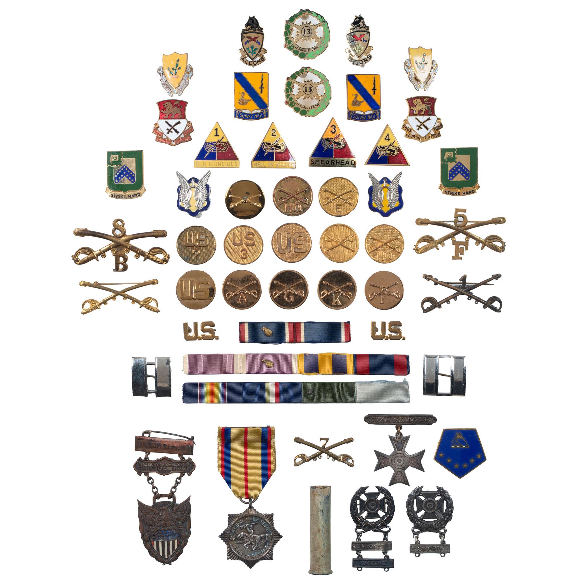 [MILITARIA]. Collection of over 75 late 19th-early 20th century medals, pinbacks, and souvenirs, with books and Civil War ephemera, including: