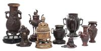 A Collection of Chinese and Japanese Bronze Articles Height of tallest 10 1/2 inches.