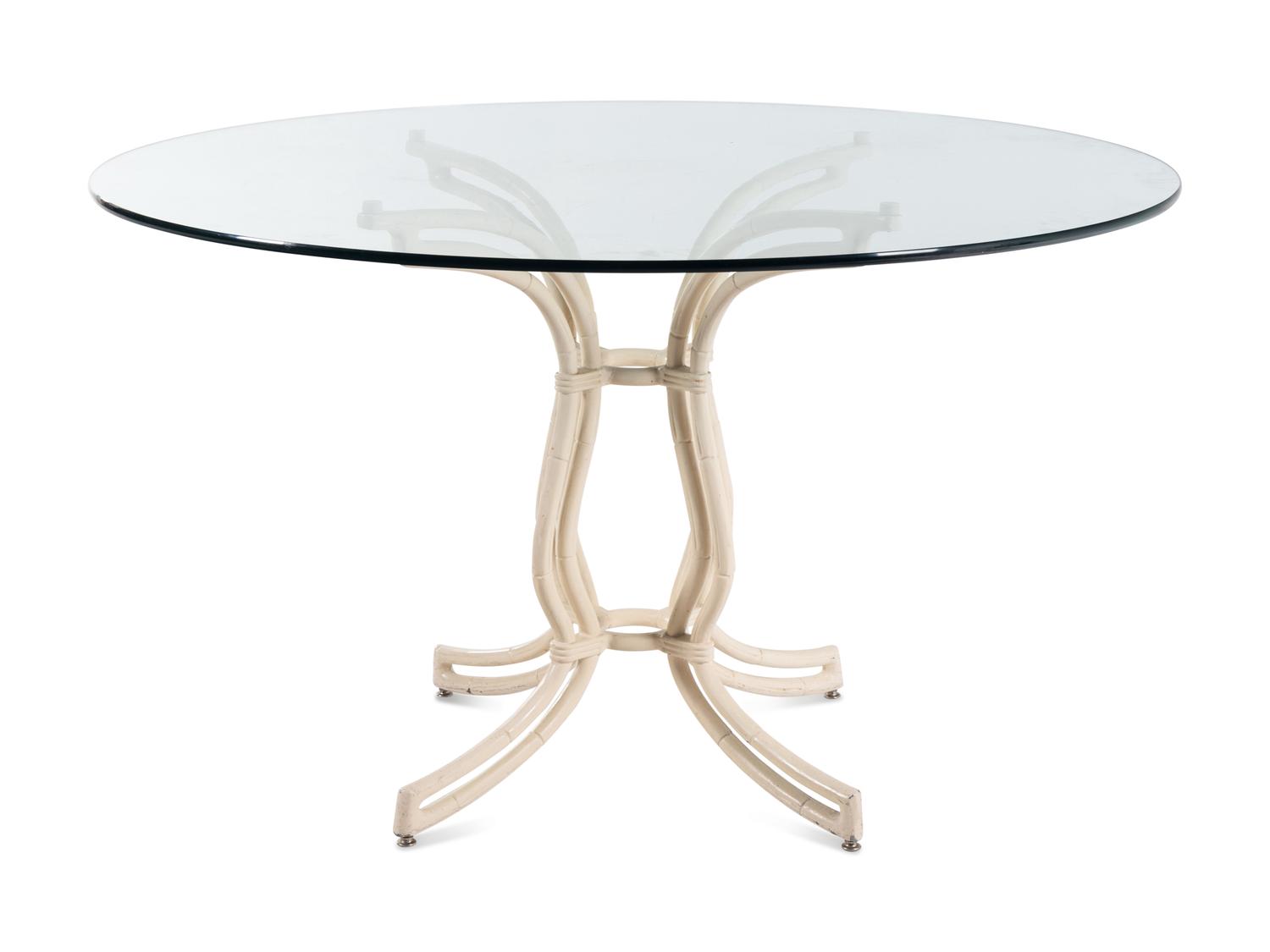 A White-Painted Cast Metal Faux Bamboo Dining Suite