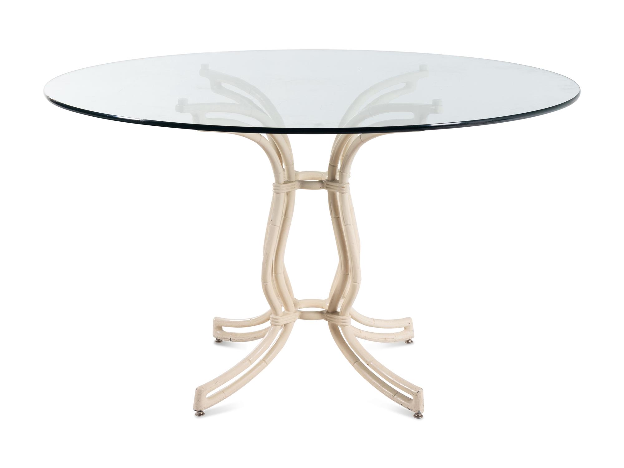 A White-Painted Cast Metal Faux Bamboo Dining Suite