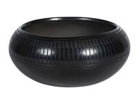 Blackware Pottery Bowl, with Repeating Feather Design
