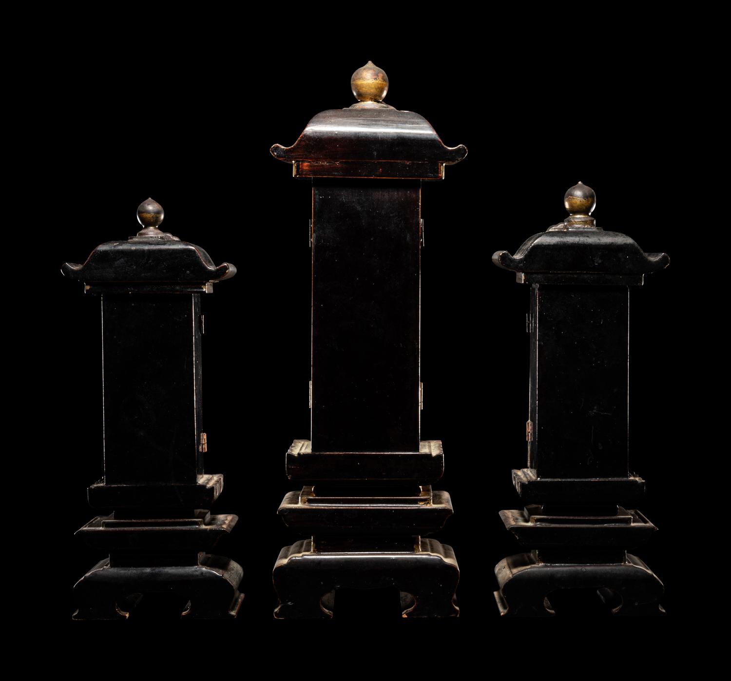 Three Japanese Gilt and Black Lacquer Shrines