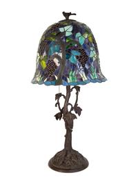 A Leaded Glass and Cast Metal Table Lamp