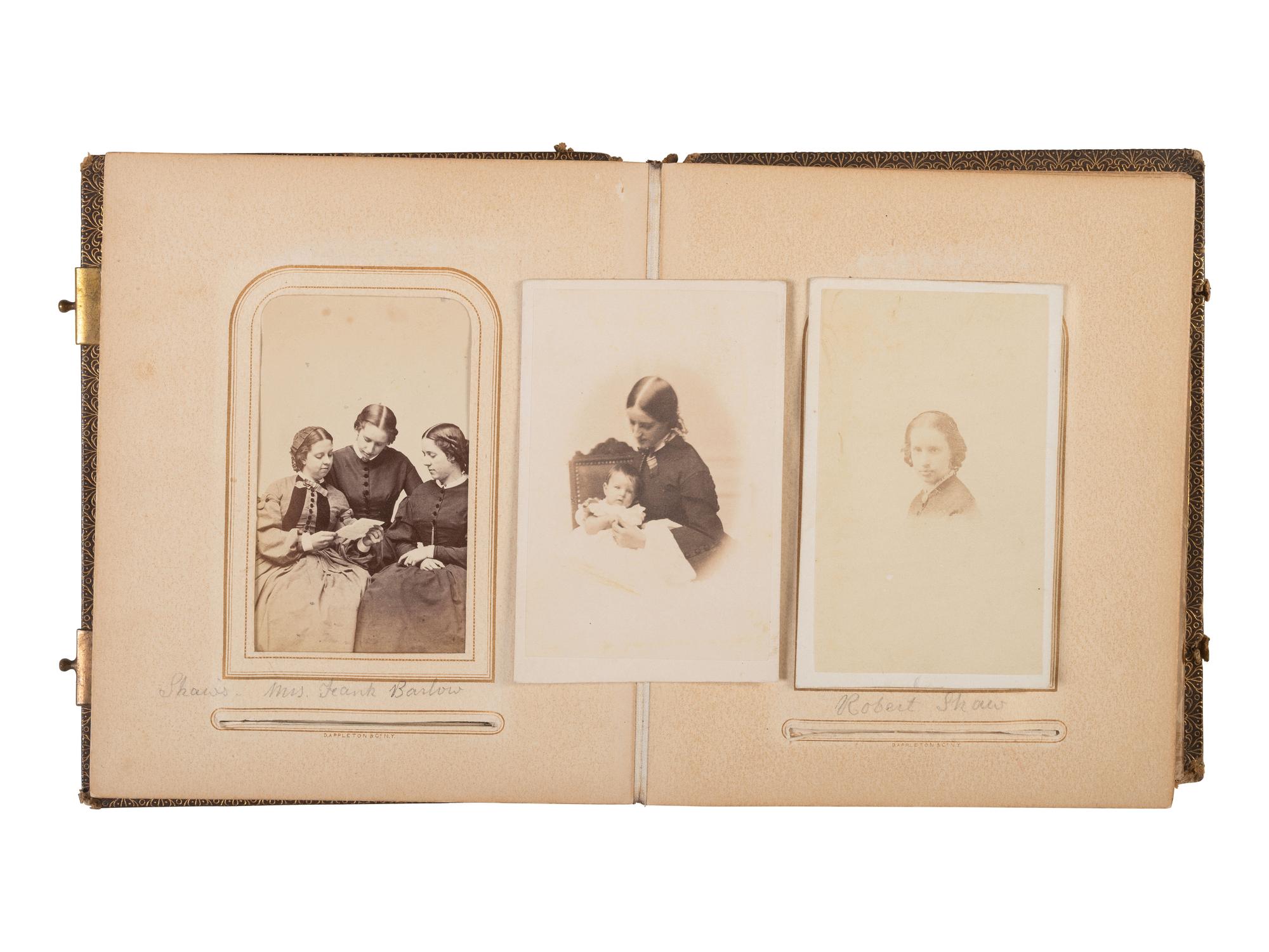 [CIVIL WAR]. A trio of CDV albums identified to the Heath, Higginson, and Shaw families of Massachusetts, highlighted by cartes de visite of Col. Robert Gould Shaw, 54th Massachusetts African American Infantry, his sisters, and other officers.