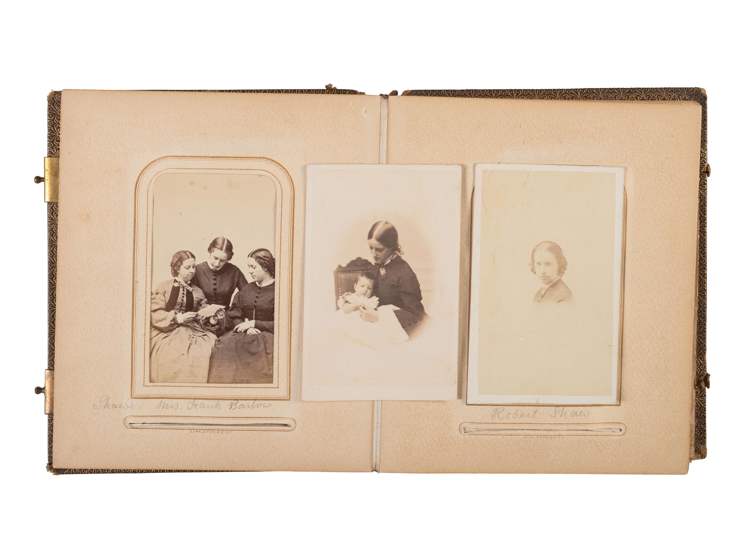 [CIVIL WAR]. A trio of CDV albums identified to the Heath, Higginson, and Shaw families of Massachusetts, highlighted by cartes de visite of Col. Robert Gould Shaw, 54th Massachusetts African American Infantry, his sisters, and other officers.