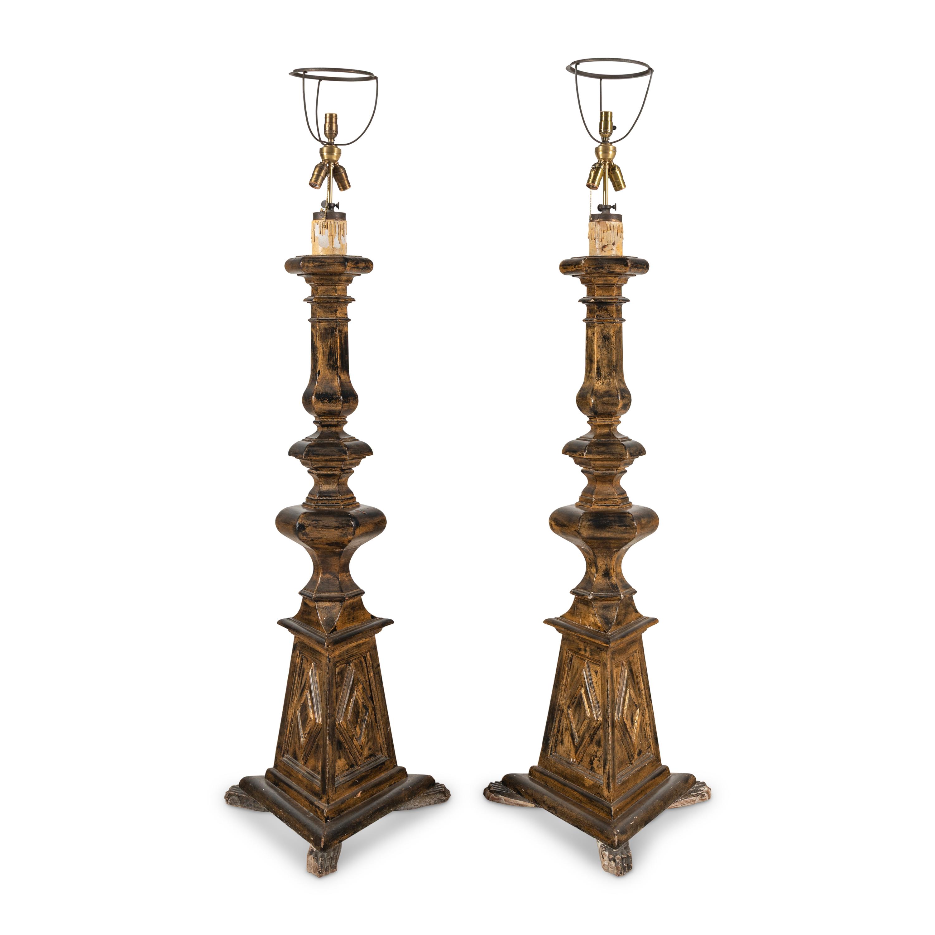 A Pair of Italian Baroque Style Giltwood Torchères