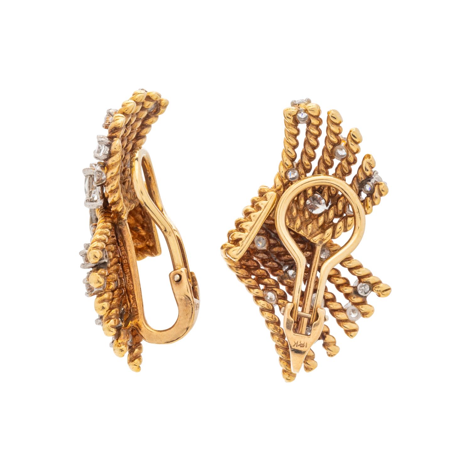 TIFFANY & CO., SCHLUMBERGER, YELLOW GOLD AND DIAMOND EARCLIPS