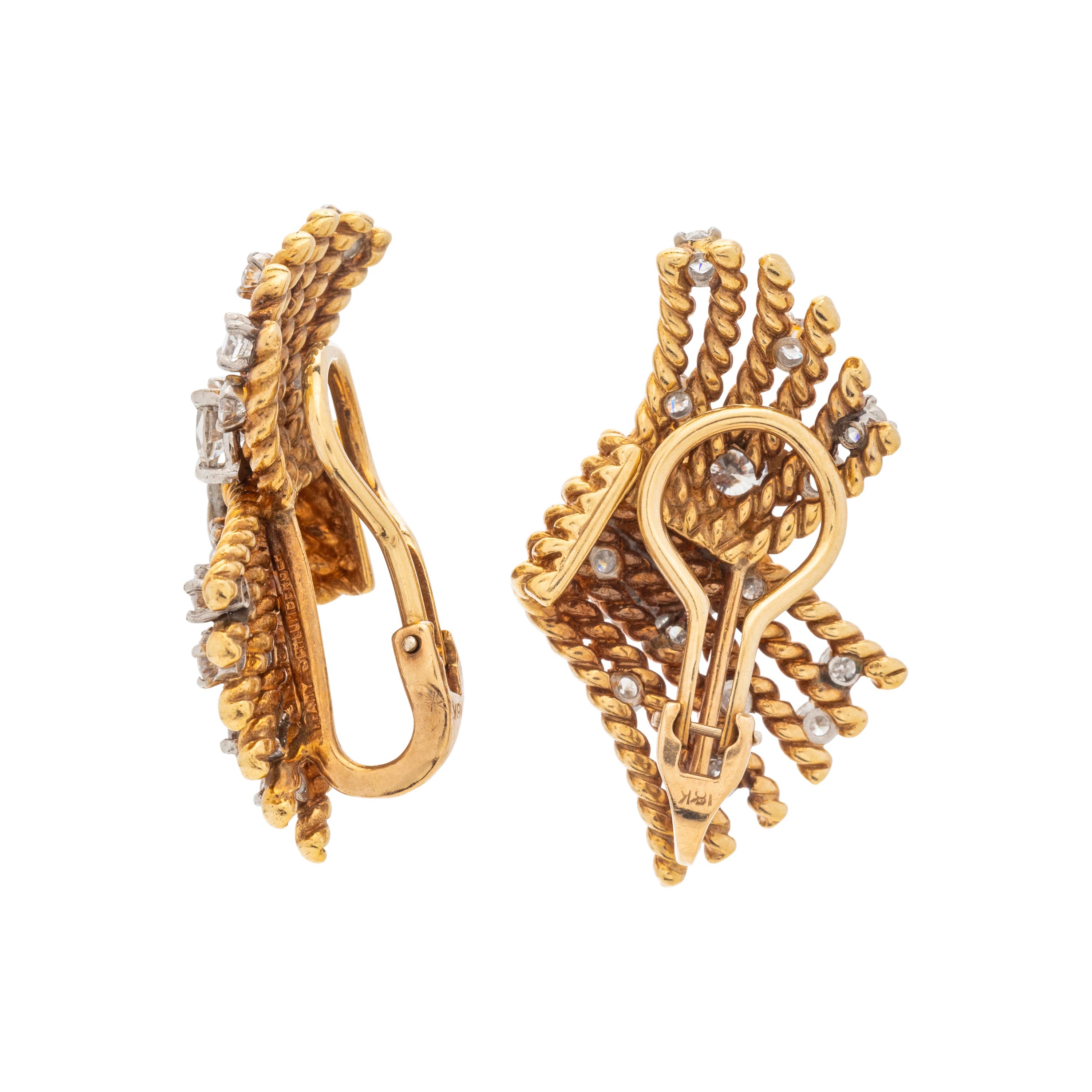 TIFFANY & CO., SCHLUMBERGER, YELLOW GOLD AND DIAMOND EARCLIPS