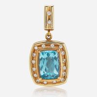 A 14K Yellow Gold, Topaz, and Diamond Pendant