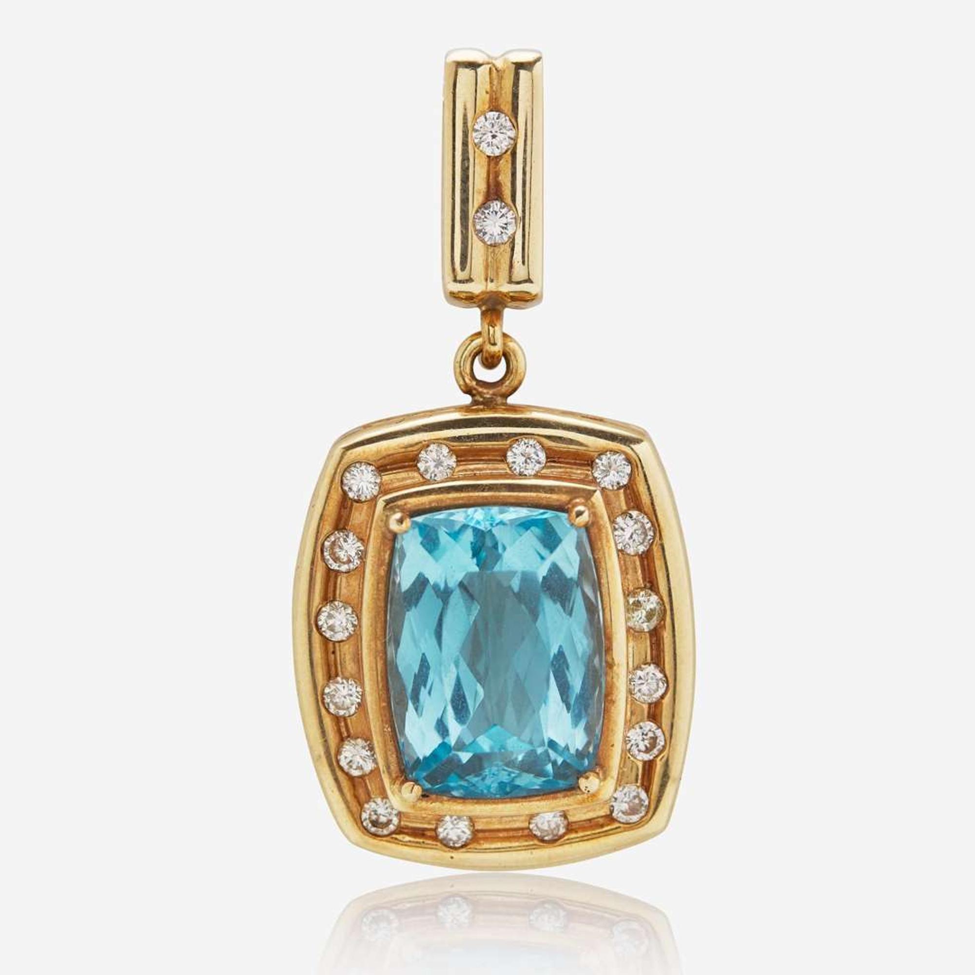 A 14K Yellow Gold, Topaz, and Diamond Pendant