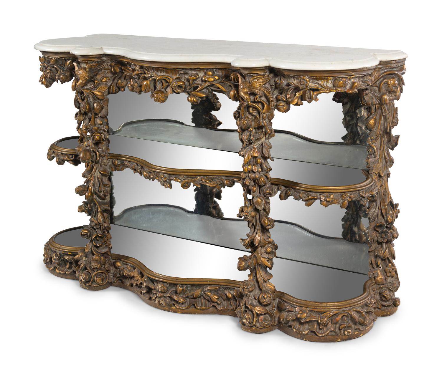 A Continental Giltwood Marble-Top Console Table