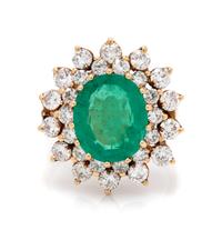 A 14 Karat Yellow Gold, Emerald and Diamond Ring, 6.00 dwts.
