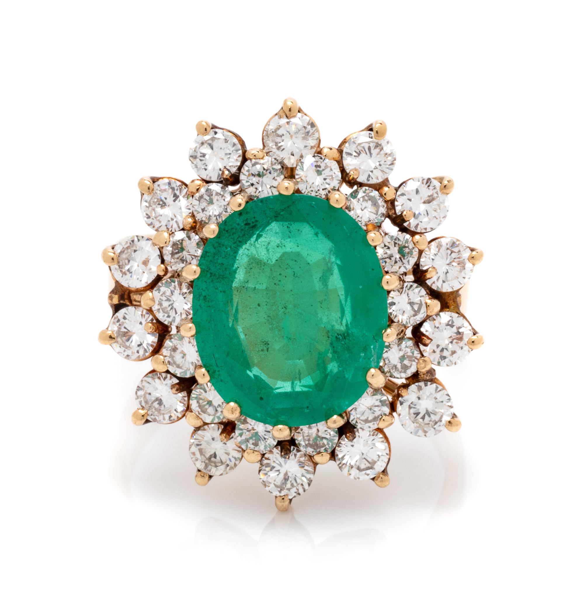 A 14 Karat Yellow Gold, Emerald and Diamond Ring, 6.00 dwts.