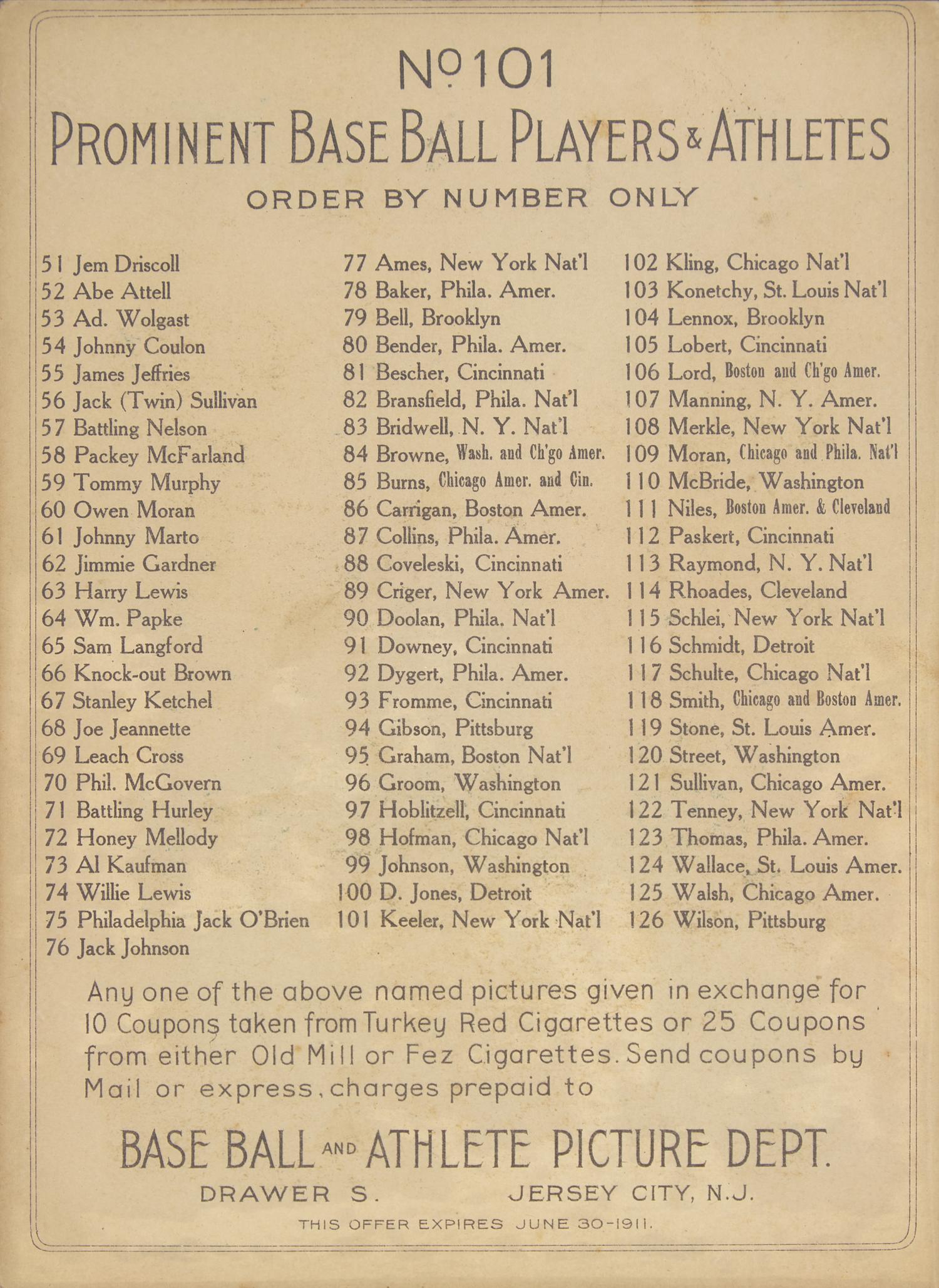 [Baseball] Keeler, William Henry. 1910-11 T3 Turkey Red