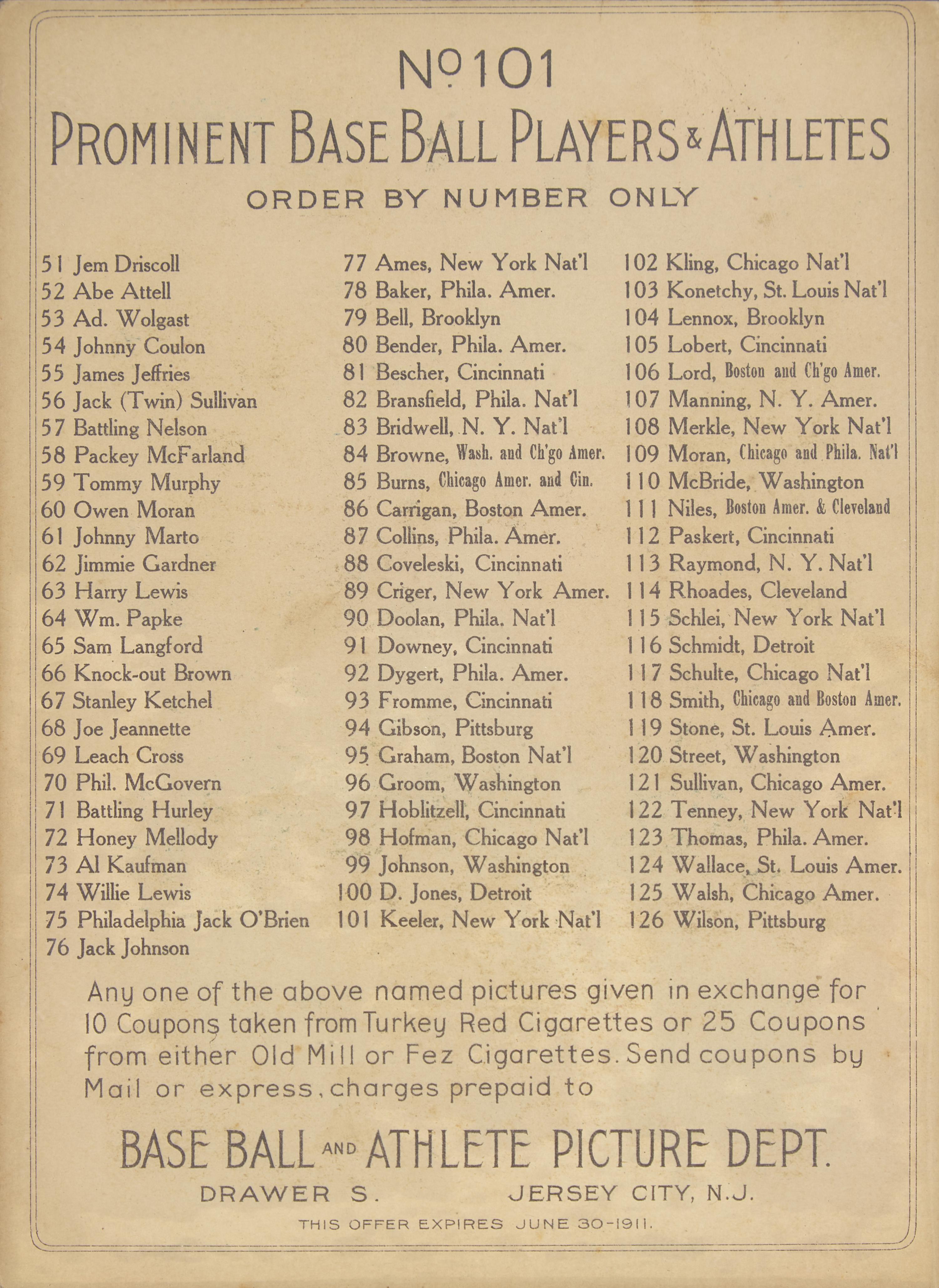 [Baseball] Keeler, William Henry. 1910-11 T3 Turkey Red