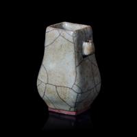 A Small Chinese Ge-Type Lug-Handled Vase 仿哥窯貫耳小方壺