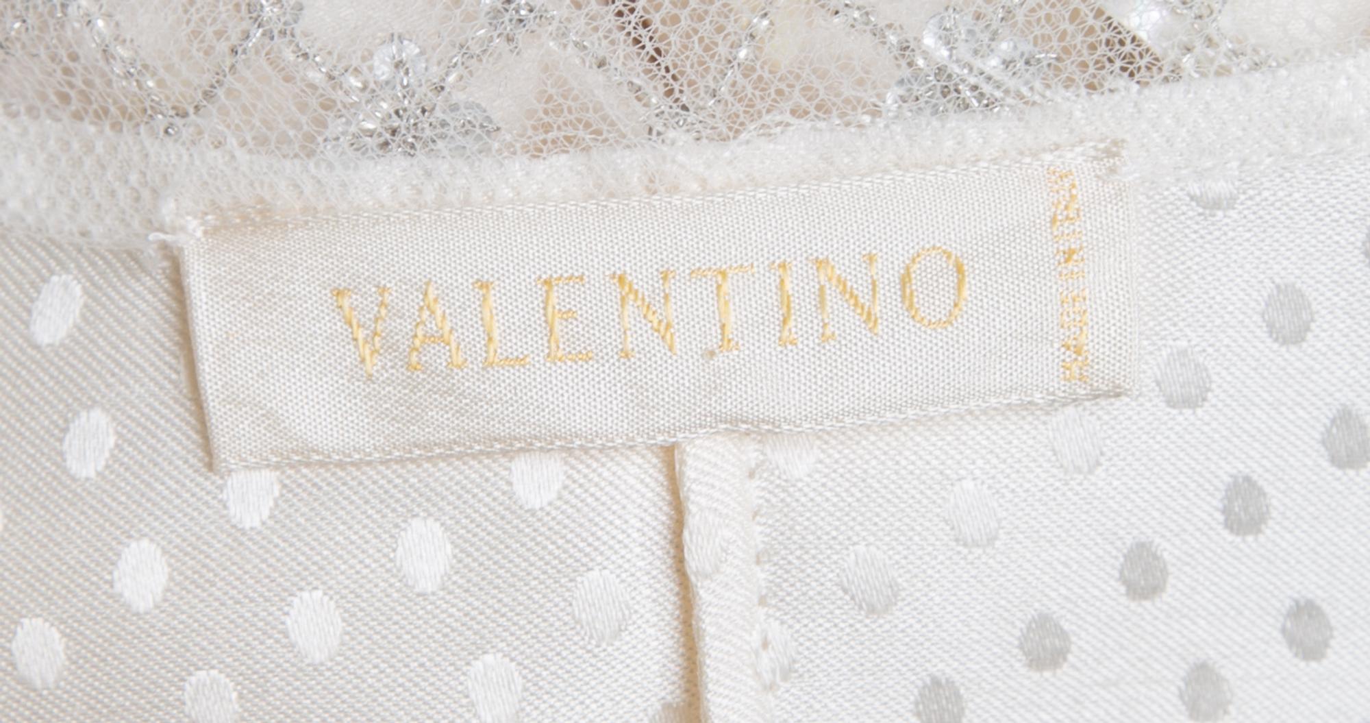 A Valentino Cream Silk Embellished Blouse, Size 10.