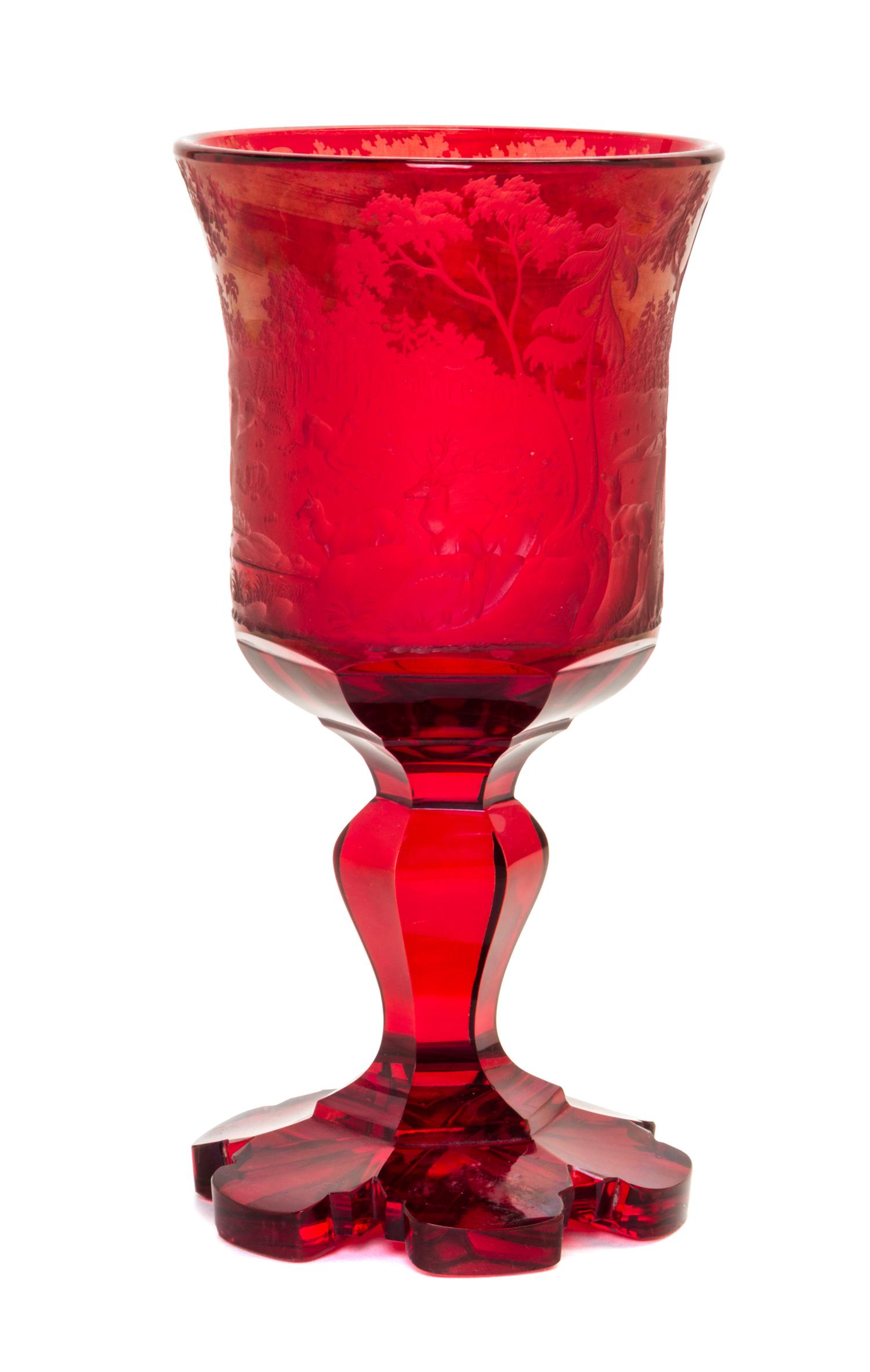 A Bohemian Etched Glass Pokal Height 8 3/4 inches. — 19TH CENTURY