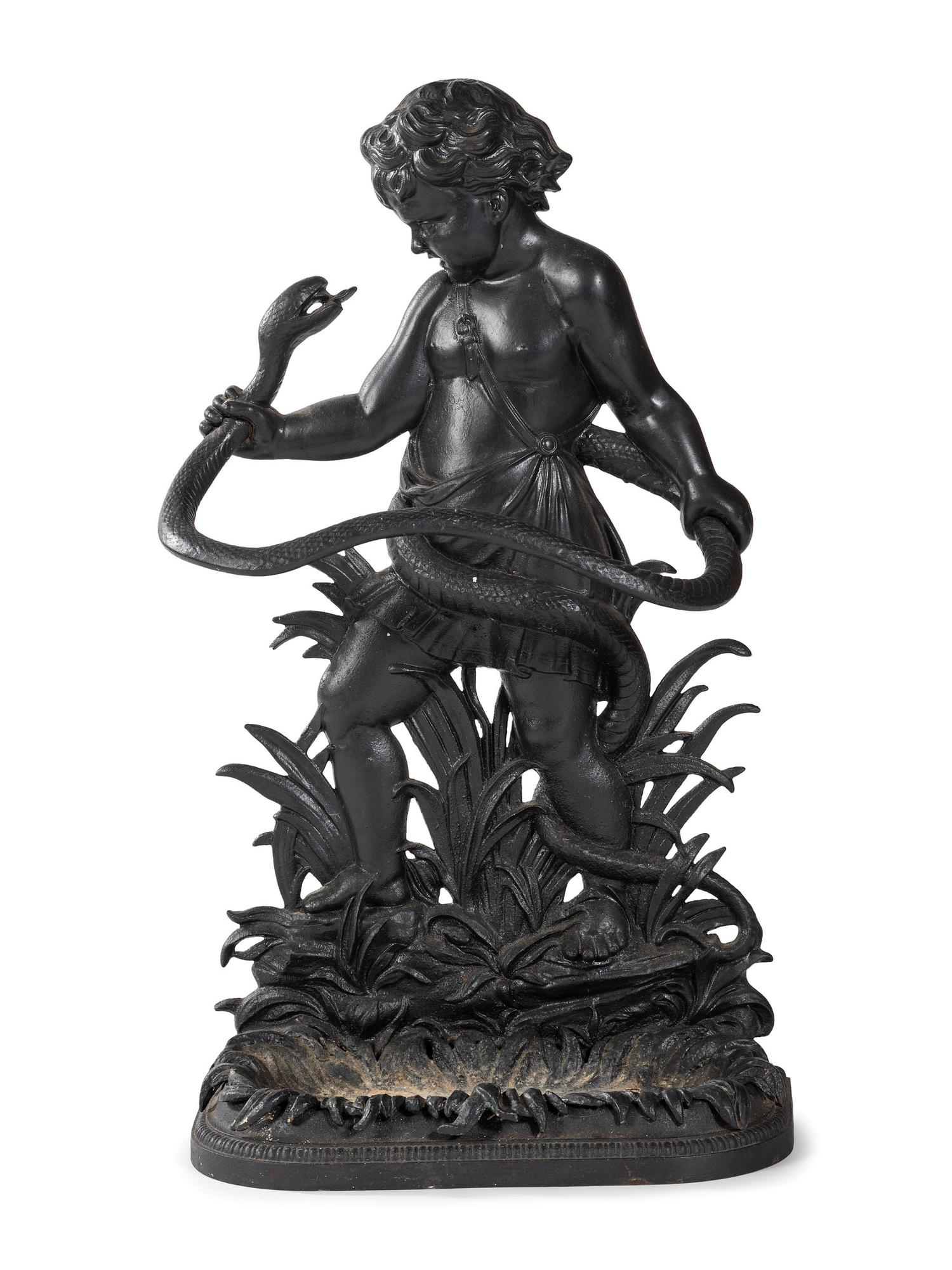 A Cast Iron Putto and Serpent Umbrella Stand