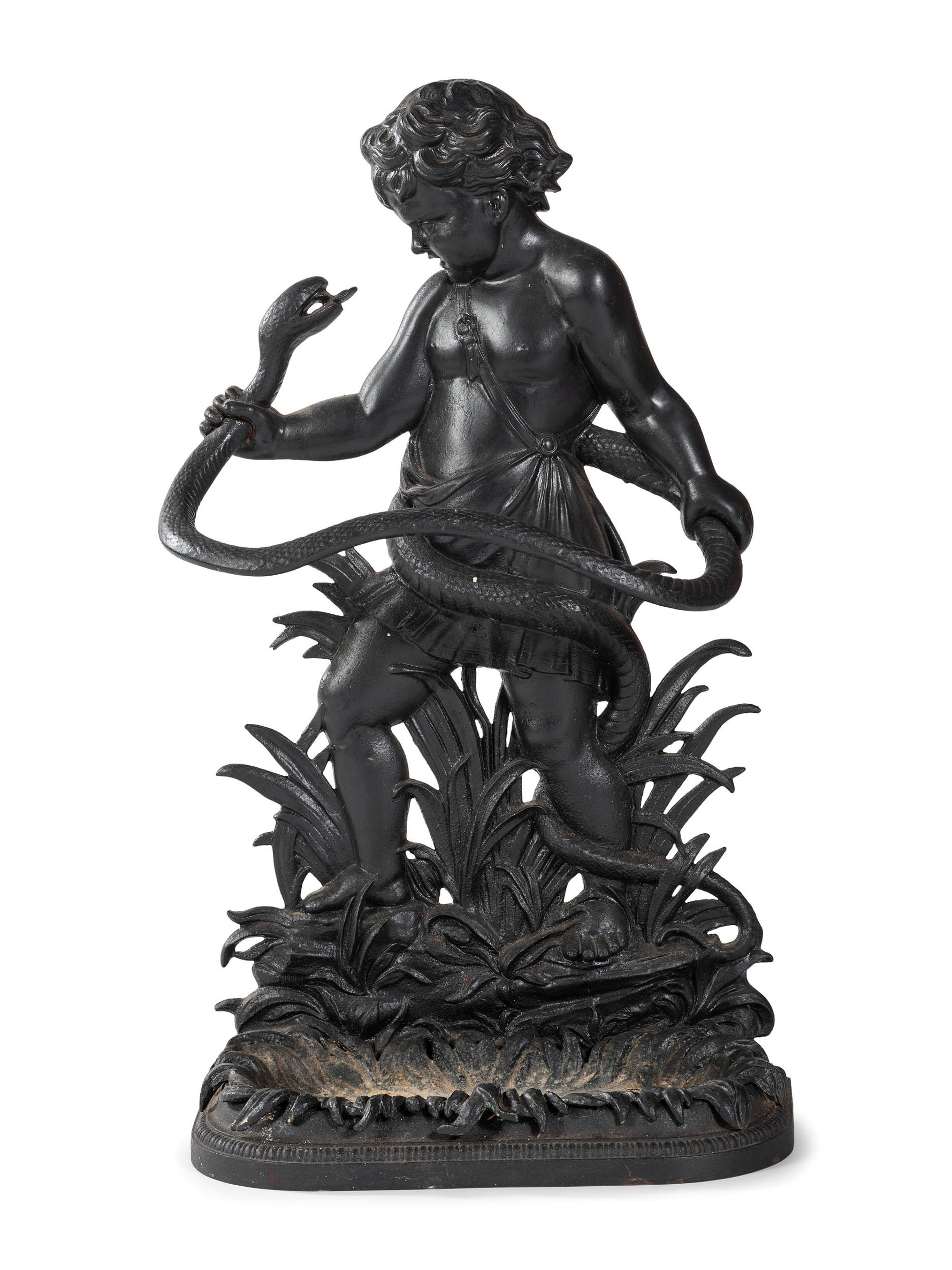A Cast Iron Putto and Serpent Umbrella Stand